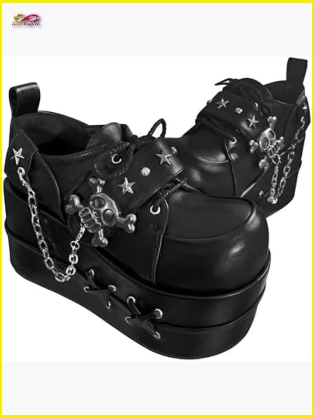 Y2K Goth Platform Boots Chunky Sole Combat Boots Lace Up Punk Skull Decor Retro